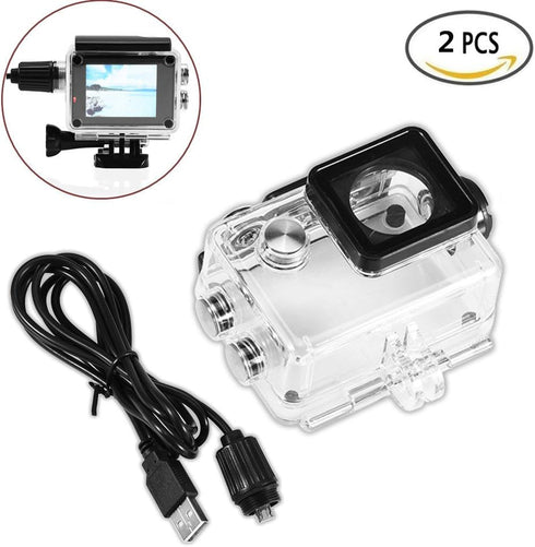 Action Camera Waterproof Case, Professional Sport Camera Accessories with Charging Cable for SJCAM SJ4000/SJ7000