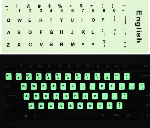 CaseBuy 2PCS Pack Universal English Keyboard Stickers Glow in The Dark, Keyboard Letters