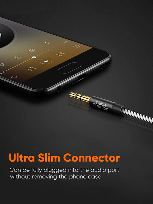 CableCreation 30FT Long Aux Cord, 3.5mm Male to Male Braided Hi-Fi Audio Extension for Car, Projector, Speaker, Black