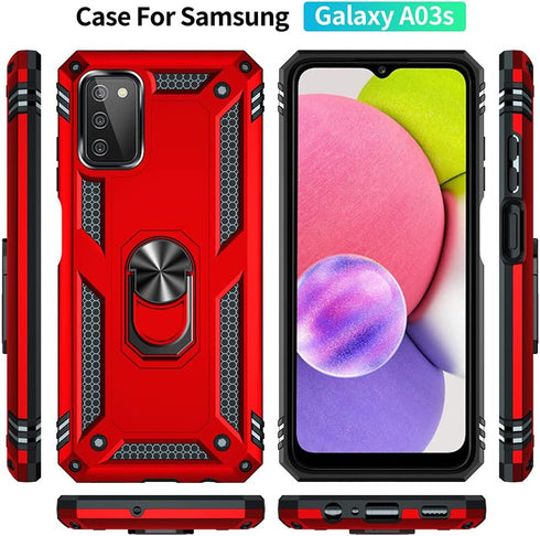 Yiakeng Compatible Phone Case for Samsung Galaxy A03S, Military Grade Protective Case with HD Screen Protector and Ring
