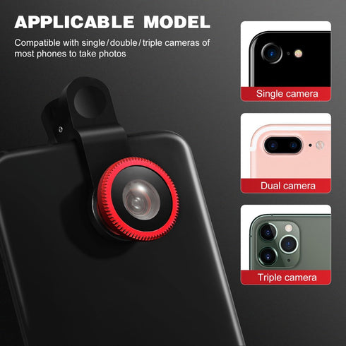 External Lens for Mobile Phone 3-in-1 Fisheye Macro Wide Angle Lens with Clip for iPhone and Smartphones