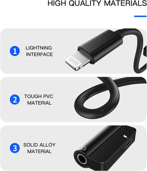 Headphone Adapter for Lightning to 3.5mm AUX Audio Jack and Charger Extender Dongle, Compatible with iPhone 11, 12