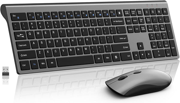 Wireless Keyboard and Mouse Combo, Slim Silent Keyboard and Mouse with USB Mini Receiver, Ergonomic Full-Size - Space