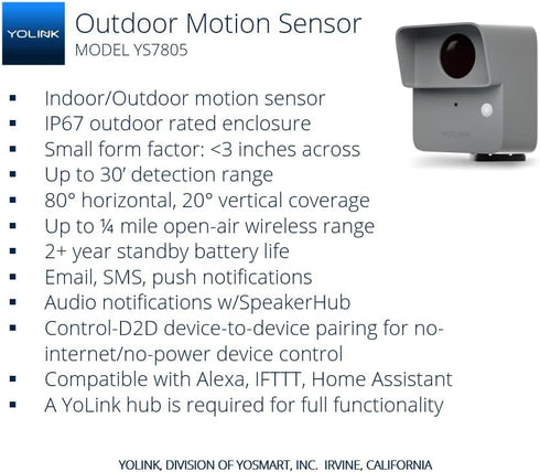 YoLink LoRa Smart Outdoor Motion Detector Sensor, Driveway Alert, 1/4 Mile Range, Compatible with Alexa & IFTTT