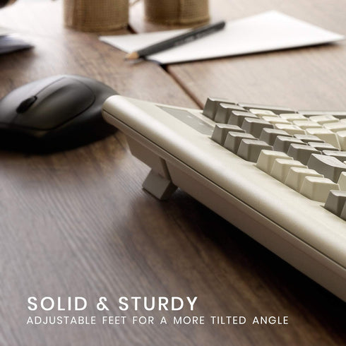 Perixx PERIBOARD-106M, Wired Performance Full-Size USB Keyboard, Curved Ergonomic Keys, Retro Gray/White