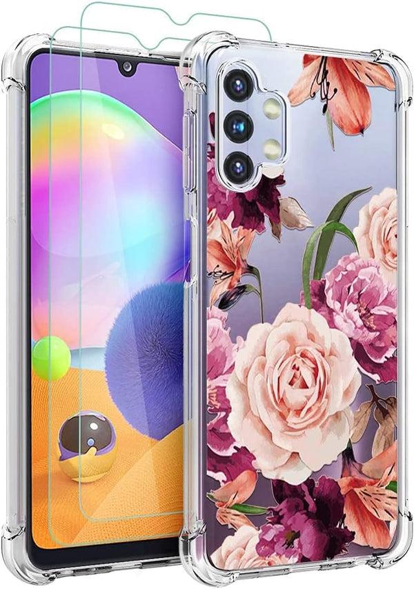Osophter Galaxy A32 5G Case: Girls Women Flower Floral with Screen Protector, Flexible TPU Rubber Cover