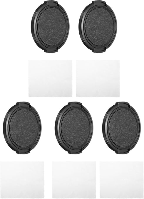 PATIKIL 52mm Lens Cap, 5 Pack Sides Pinch Snap Cover for Front Lens with Cloth, Suitable for Universal DSLR Lenses