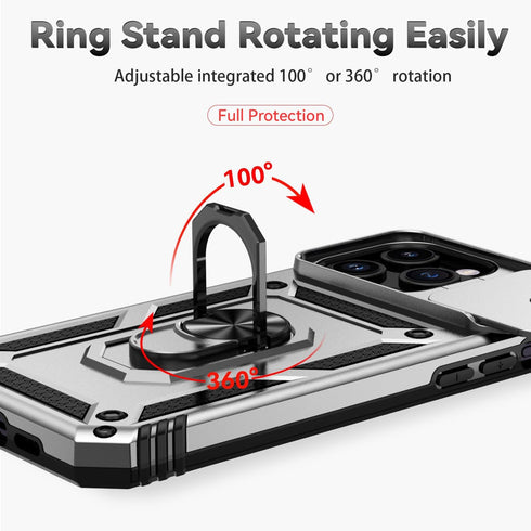 Hitaoyou Compatible with iPhone 15 Pro Max Case, Military Grade Shockproof Case with Camera Cover & Kickstand (Silver)