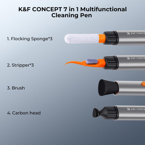 K&F Concept Multifunctional Lens Cleaning Kit, Aluminium Alloy Pen*1 + Airpods Stripper*3 + Flocking Sponge*3 for