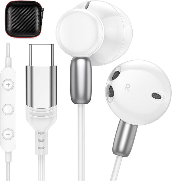 USB C Wired Headphones, HiFi Stereo Type C Earbuds with Microphone Volume Control for Samsung Galaxy S24, iPhone 15 Pro