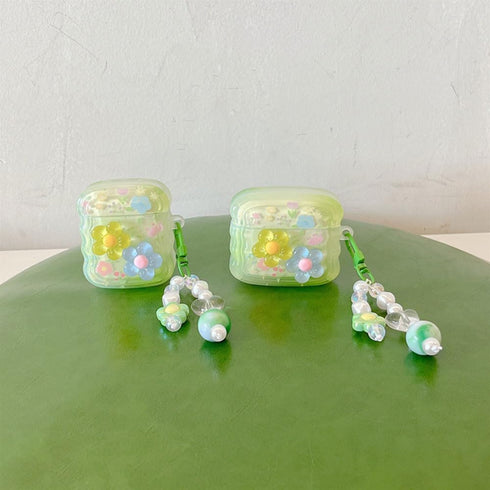 AirPods Pro Case with Cleaner Kit, Cute 3D Curly Wave Frame Flowers Design, Soft TPU Protective Shockproof Case for