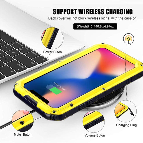 Mitywah Waterproof Case for iPhone 11 Pro, Heavy Duty Military Grade Shockproof Cover, Rugged Metal Case, Yellow