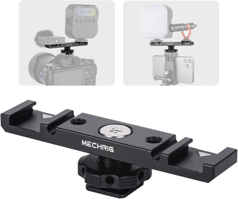 Mechrig Dual Cold Shoe Extension Bar Mount, Aluminum Dual Hot Shoe Mount Bracket