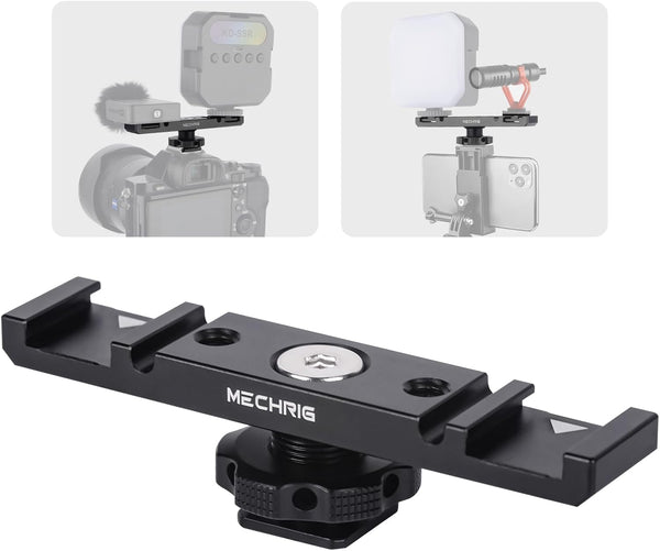 Mechrig Dual Cold Shoe Extension Bar Mount, Aluminum Dual Hot Shoe Mount Bracket