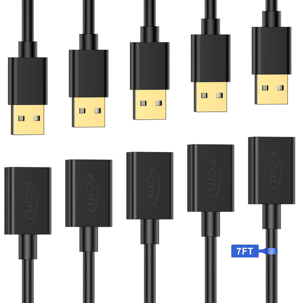 USB Extender Cord 7FT (5 Pack), USB 2.0 Extension Cable, USB A Male to Female, Compatible with Flash Drive, Hard Drive,