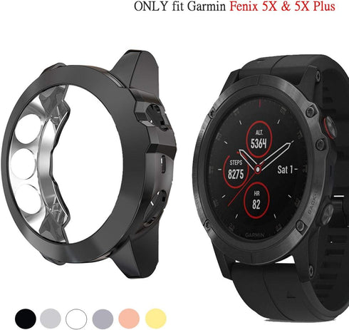 Compatible Garmin Fenix 5X & 5X Plus Watch Accessories, Soft TPU Shock Proof Protector Case (Black)