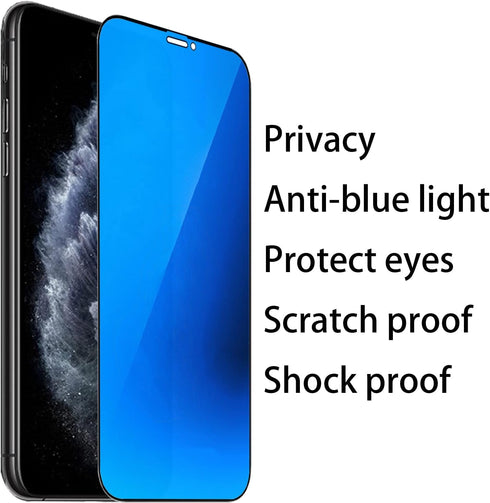 2 Pack Anti-Blue Privacy Tempered Glass for iPhone 11 Pro Max/iPhone XS Max, 9H Hardness Anti-Scratch Film