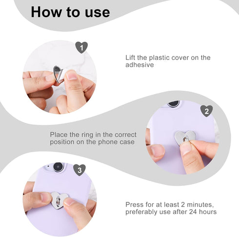Gosknor 8pcs Heart Cell Phone Ring Holder, Metal Finger Ring Stand Heart-Shaped Sticky Phone Grip Loop Adhesive Phone
