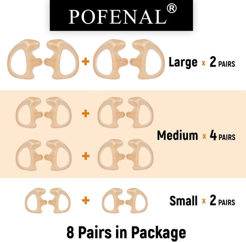 Universal Replacement Insert Silicone Soft Earmold for Baofeng Motorola Kenwood Retevis Midland Two Way Radios Headset (Flesh, 8 Pair, Large_2 pair; Medium_4 pair; Small_ 2 pair)