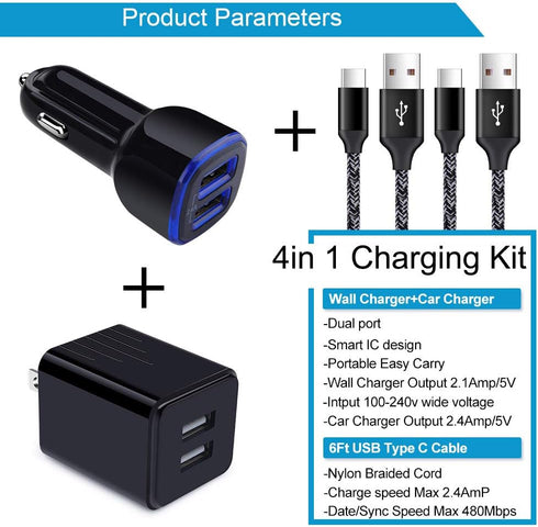 USB Charger for Samsung Galaxy S24 A10E A50 A70 A80 Note 20 Ultra S23 S22 S21 S20 FE S10E S9 A15 A03s A04s A14 A13 A12 A53 A54 A51 A11 A21, Car Adapter, Wall Charger Plug Type C Fast Charging Cable