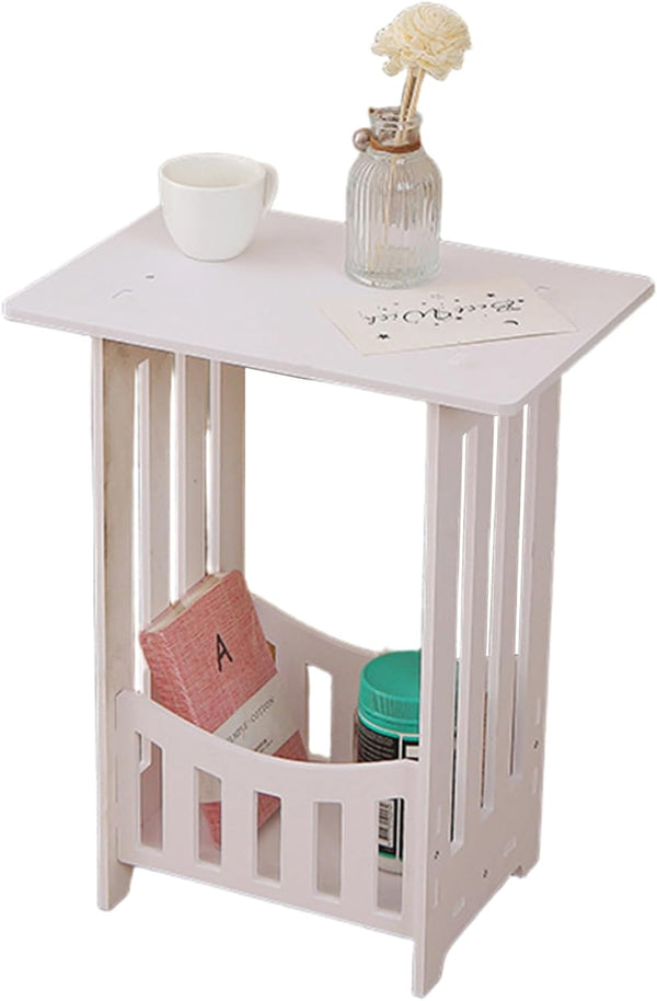 Jualyue Small Bedside Table, 12.6x8.7x15.8 Inch PVC Small Bedside Cabinet, Decorative White Bed