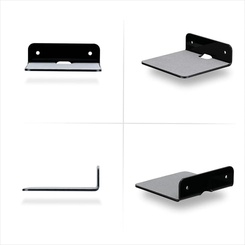 BRAINWAVZ 2-Pack 4 (SHELF11 Small Floating Shelf Bluetooth Speaker Stand, Adhesive & Screw Wall Mount, Anti Slip