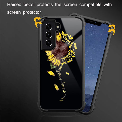 Samsung Galaxy S22 Case Compatible, Yellow Dragonfly Sunflower Pattern Design, Shockproof Anti-Scratch Hard PC Back