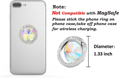 Glitter Bling Bling Phone Ring Holder - Rhinestone Cell Finger Ring Grip, Sparkle Stand for Phones, Pad (Silver)
