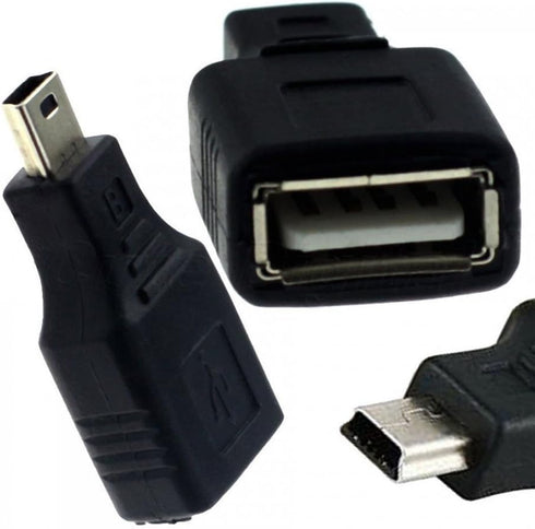 USB 2.0 Type A to Mini USB 5-Pin Adapter - 2 Pack, Black