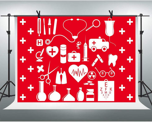 FHZON 7x5ft BJYYFH3 Doctor and Nurse Supplies Backdrop Red and White Cross Photography Background Theme Party Wallpaper