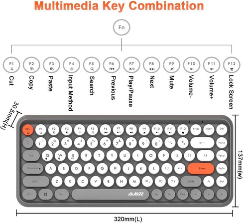 FELICON Wireless Bluetooth Keyboard, Portable Mini 84-Key Typewriter Keyboard for Android, iPad, Windows, Dark