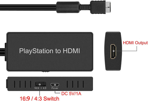 Y.D.F PS2 to HDMI Adapter, PS2 HDMI Cable, Supports 4:3/16:9 Aspect Ratio, Works for PlayStation 1/2