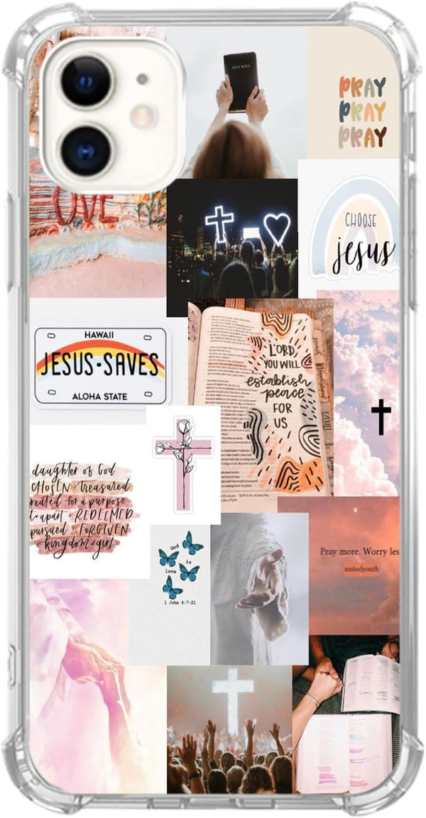Trendy Christian Aesthetic Collage Case for iPhone 12/12 Pro, Jesus Faith Cross, Cool TPU Phone Cover.