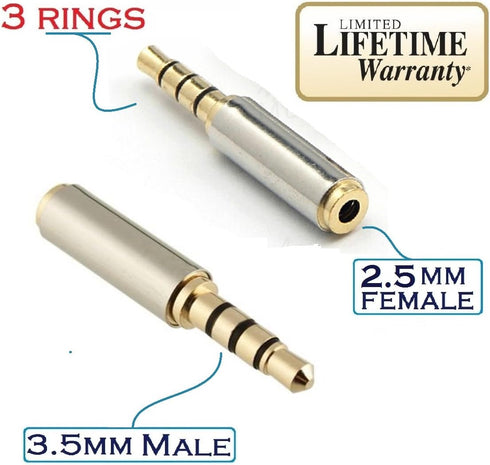 3.5mm Male to 2.5mm Female Audio Adapter for iPhone 6/6S/6 Plus/5S/5C/5, Samsung Galaxy S6/S5/S4/S3, Note 4/3 & More.
