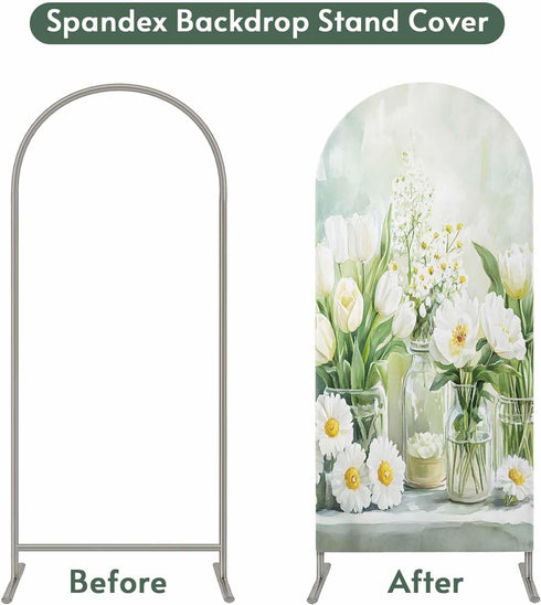 Jnbasdffb 7.2 FT,Summer Green Spring Floral Wedding Arch Cover,Stretchy Spandex Arch Backdrop Stand Covers Flowers