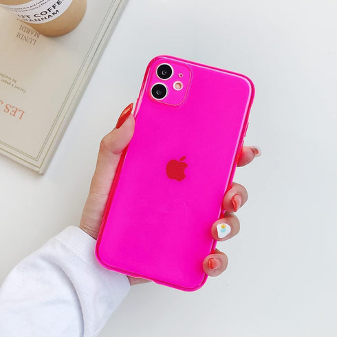 Compatible with iPhone 11 Case, Neon Clear Case with Camera Lens Cover Shell for Women Girls Slim Soft Silicone Protective Transparent Girly Case for iPhone 11, Neon Pink