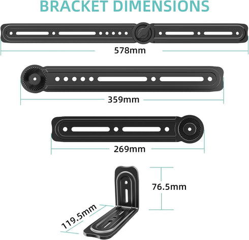 Soundbar Mount Bracket for Most Sound Bars Up to 20 Lbs, Adjustable Extension Plates and L-Shaped Hooks