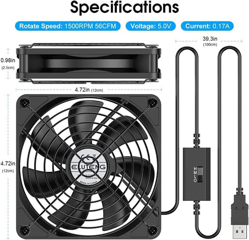 ELUTENG 120mm 3 5V 1500PRM Fan With Speed USB Powered Case Fan Gaming PC Portable Cooling Suitable for Tablet TV