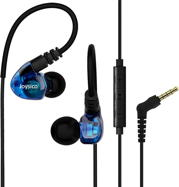Shopify SEO: Blue Wired Over Ear Earbuds for Kids & Women, Sport Earhook Headphones with Microphone & Volume Control.