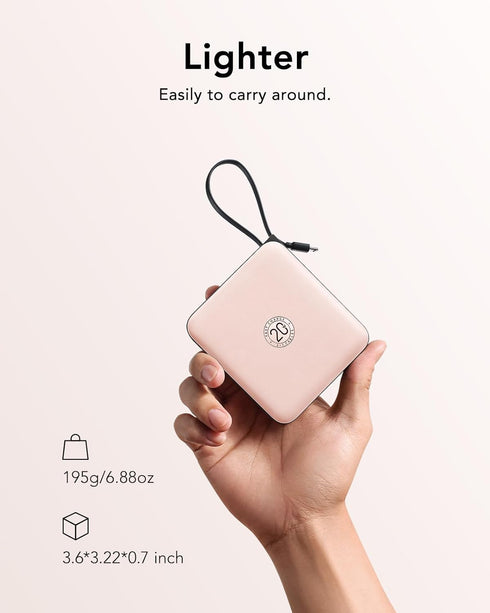 VRURC 22.5W 10000mAh Pack 17 16 S26 S25 Pink(1 Pack) Portable Charger for iPhone Built-in Cables, USB C Fast Charging