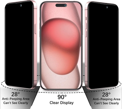 Privacy Screen Protector (2 Pack) for iPhone 15, Anti-Spy Tempered Glass 6.1-inch, Bubble Free, Anti Scratch