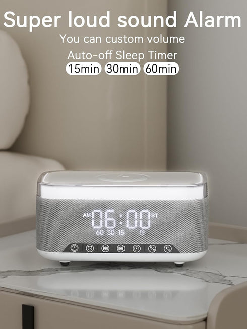Reatsoc 10w 10W 12-Color Alarm Clock Bluetooth Speaker with Fast Wireless Charger for iPhone Samsung, Stereo Bluetooth