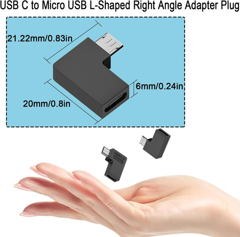 QIANRENON USB C to Micro USB 90° Angle Charging Data Connector, Right Angle Adapter for Phone and Camera