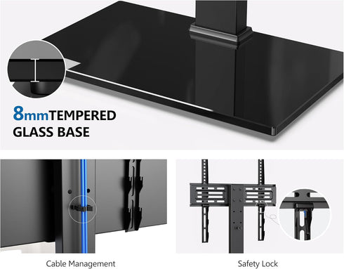 FITUEYES Universal TV Stand, Swivel Tabletop TV Stand for 28-55 Inch Flat Screens, Height Adjustable, Black