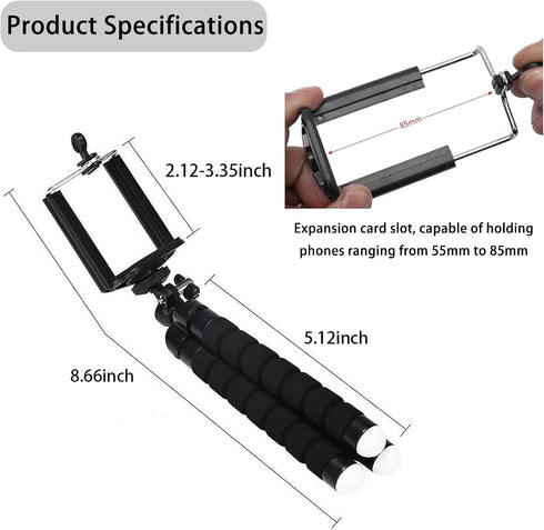 Tatibana Mini Tripod,Sponge Tripod with Phone Holder Flexible Bracket with Wireless Remote and Smartphone Clamp
