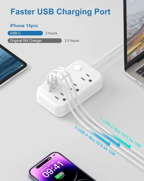 European Travel Plug Adapter, US to Europe Plug Adapter with 3 AC Outlets and 3 USB, Type E/F