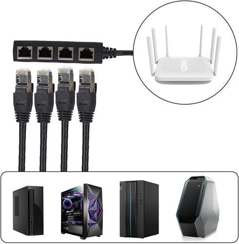 RJ45 Ethernet Splitter 1 to 3 Network Adapter, 1 to 4 Port Excellent Connection Network Cable Adapter