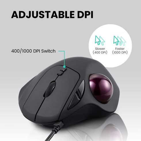 Perixx Perimice-517 Wired Trackball USB Mouse, 7 Button Design, Built-in 1.34 Inch Trackball