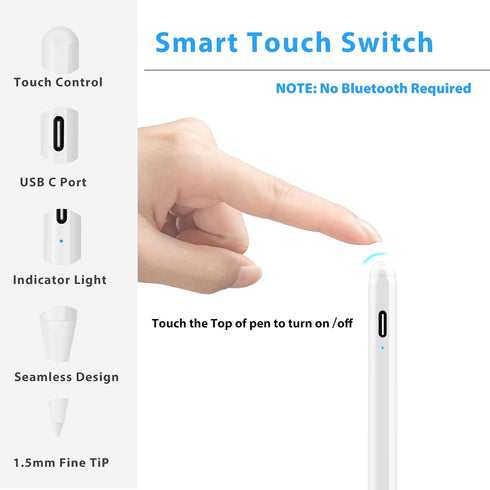 Stylus Pen for iPad with Palm Rejection, Compatible with 2018-2024 Apple iPad Pro, Air, and Mini Models