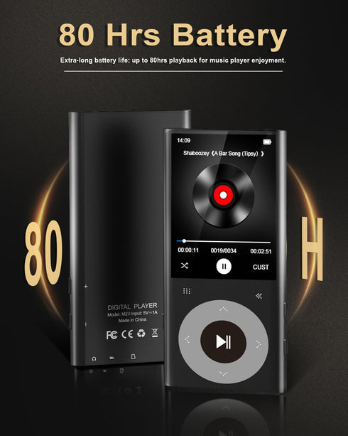 CCHKFEI 64GB MP3 2.4" MP3 MP3 128GB Player with Bluetooth Screen Hi-Fi Lossless Sound Bluetooth Player Built-in Speaker